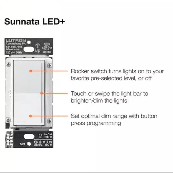 Sunnata Touch Dimmer Switch,LED,Incandescent and Halogen,150-Watt/Single-Pole - Picture 2 of 3